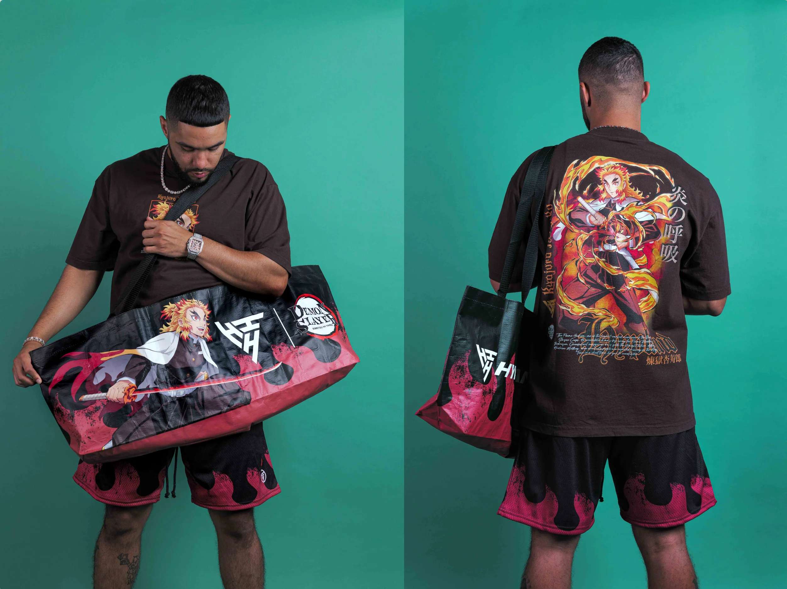 DEMON SLAYER RENGOKU MESH SHORTS (BLACK) - Image 3