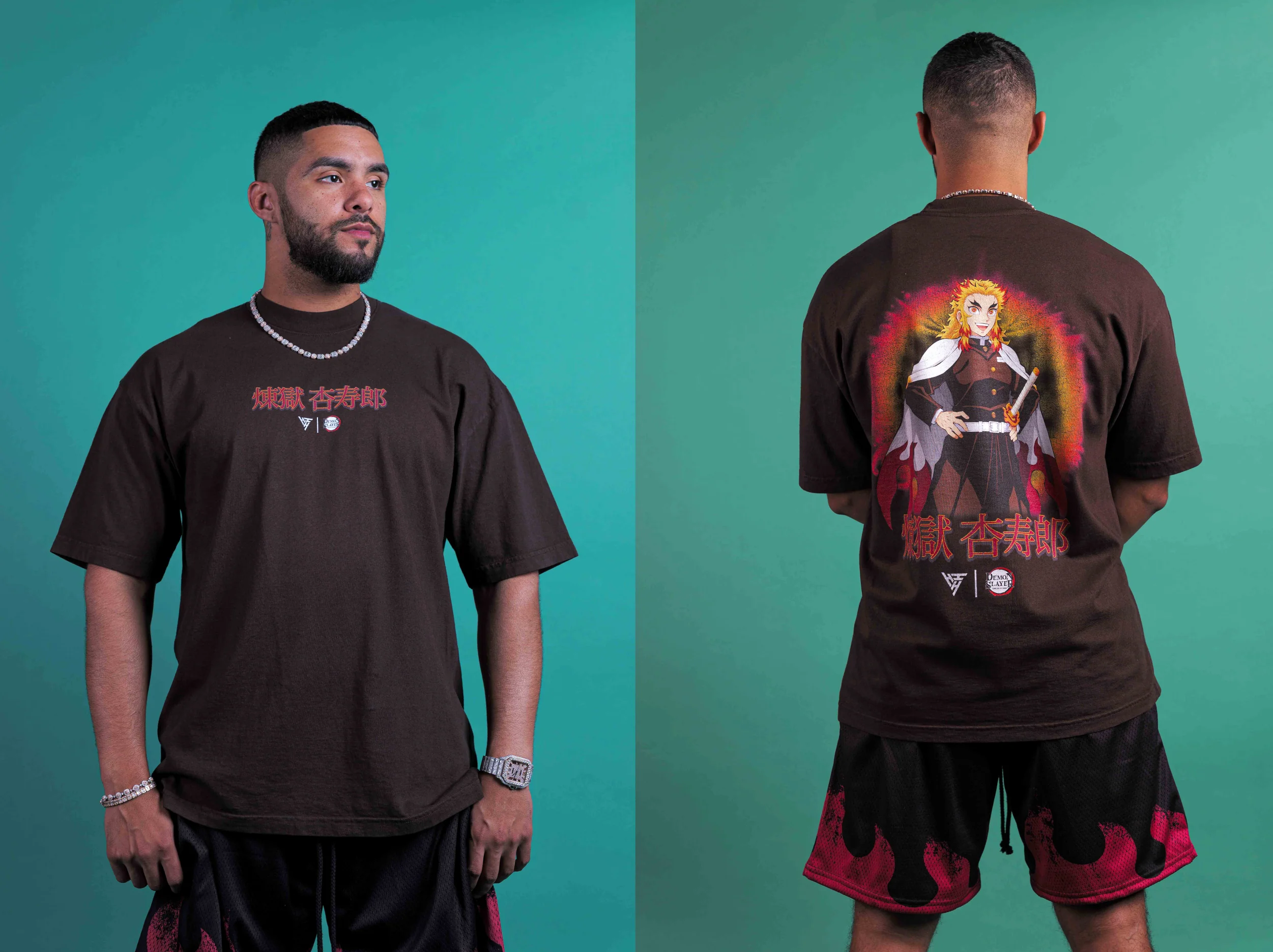 DEMON SLAYER RENGOKU AIR BRUSH SHIRT (CHOCOLATE) - Image 3