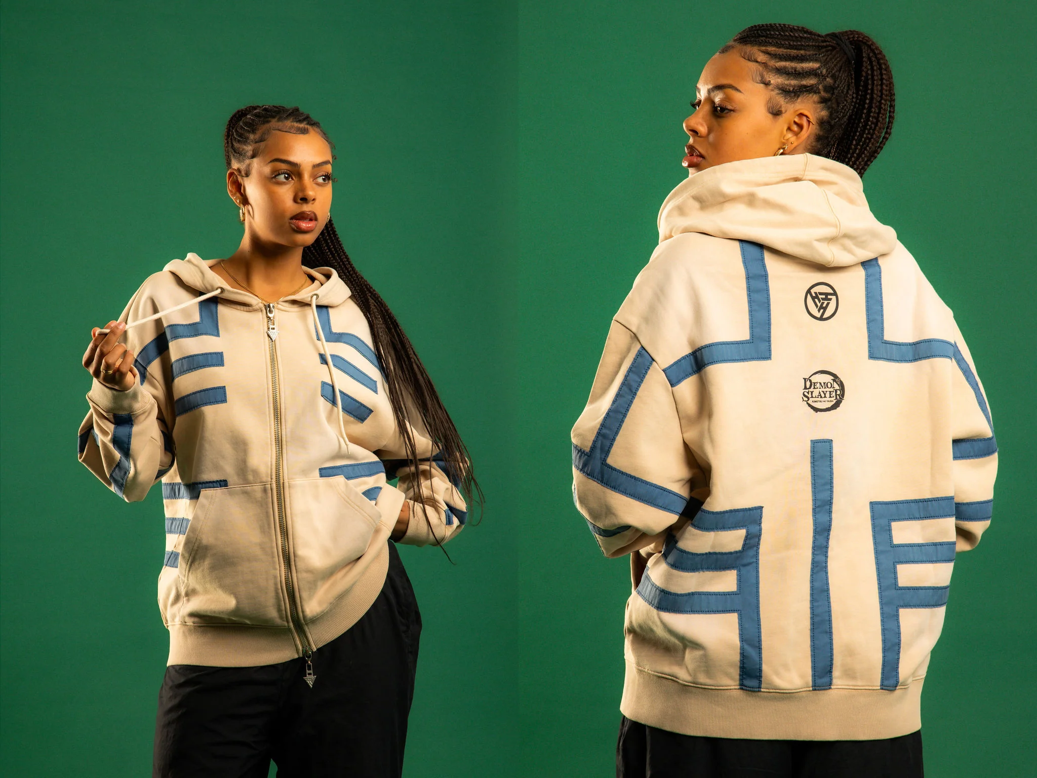 DEMON SLAYER AKAZA ZIP UP HOODIE (CREAM) - Image 4