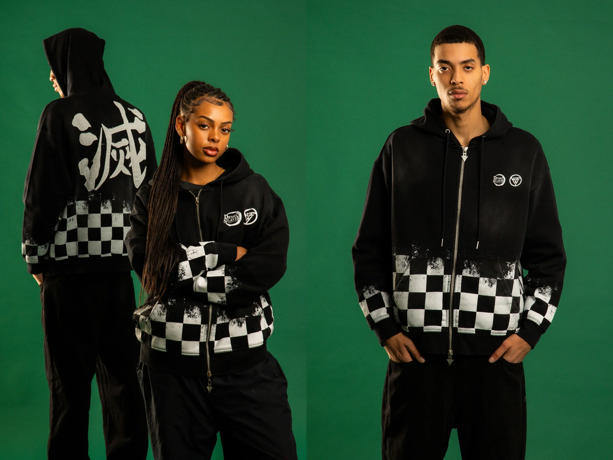 DEMON SLAYER CHECKERED GRADIENT HOODIE (BLACK) - Image 3