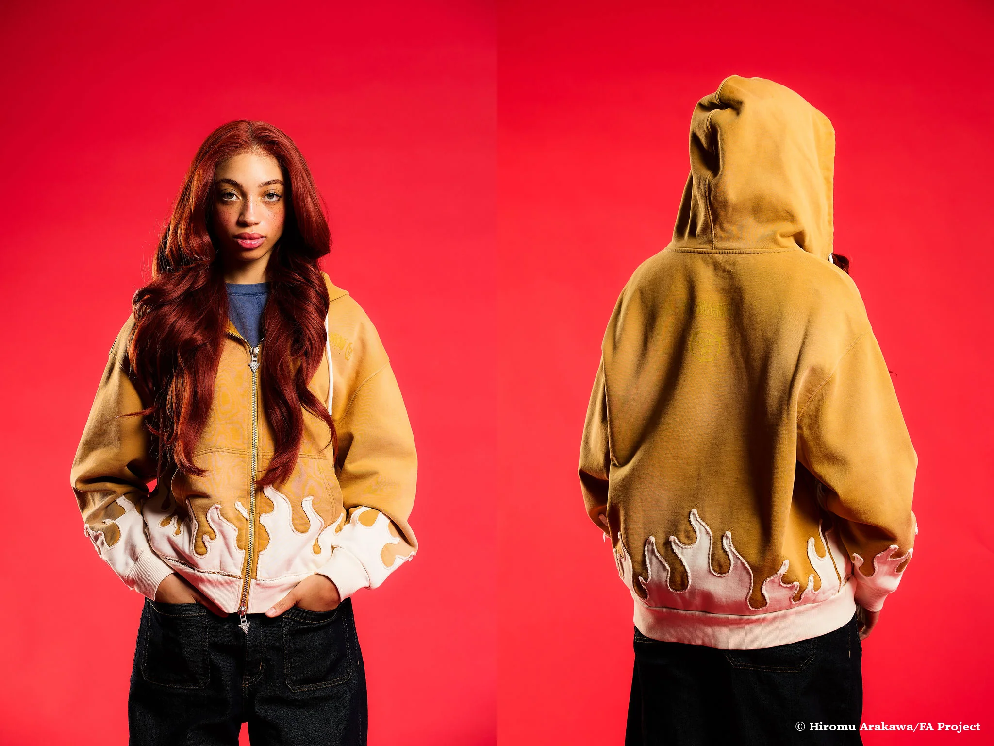 FMAB LING FLAME ZIP UP HOODIE (MUSTARD) *PRE-ORDER* - Image 3