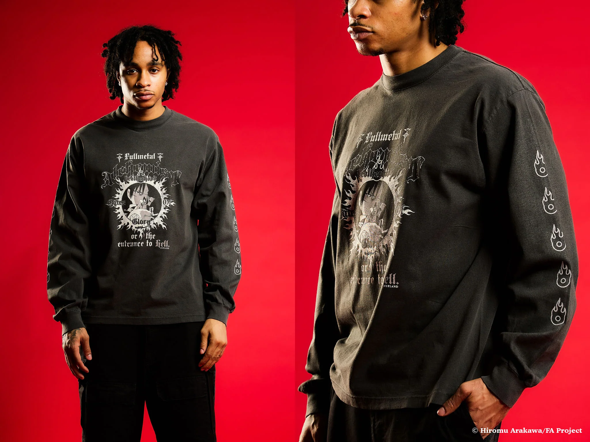 FMAB MUSTANG FLAME LONG SLEEVE SHIRT (VINTAGE GREY) *PRE ORDER* - Image 2