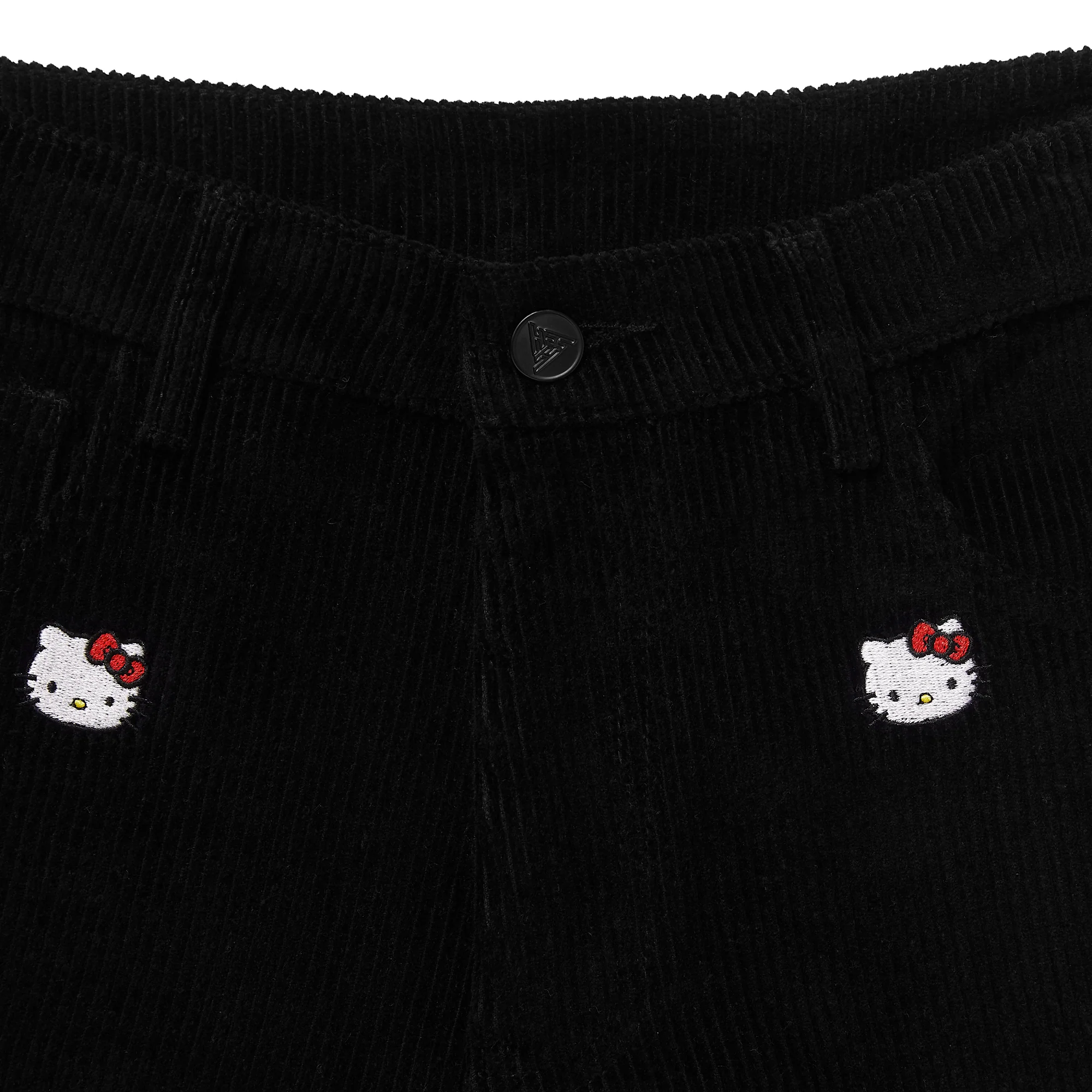 HELLO KITTY EMBROIDERED CORDUROY PANTS (BLACK) - Image 3