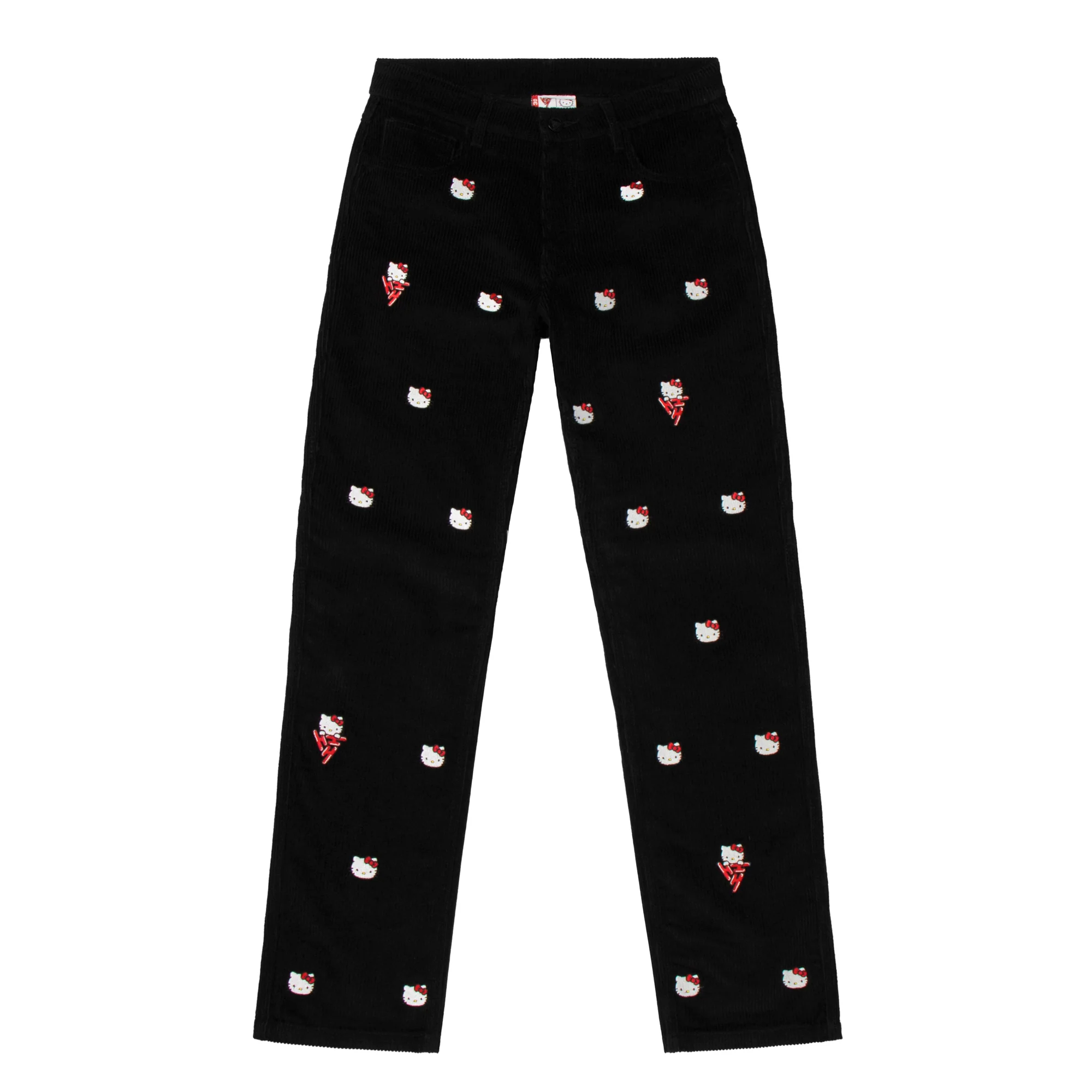 HELLO KITTY EMBROIDERED CORDUROY PANTS (BLACK) - Image 4