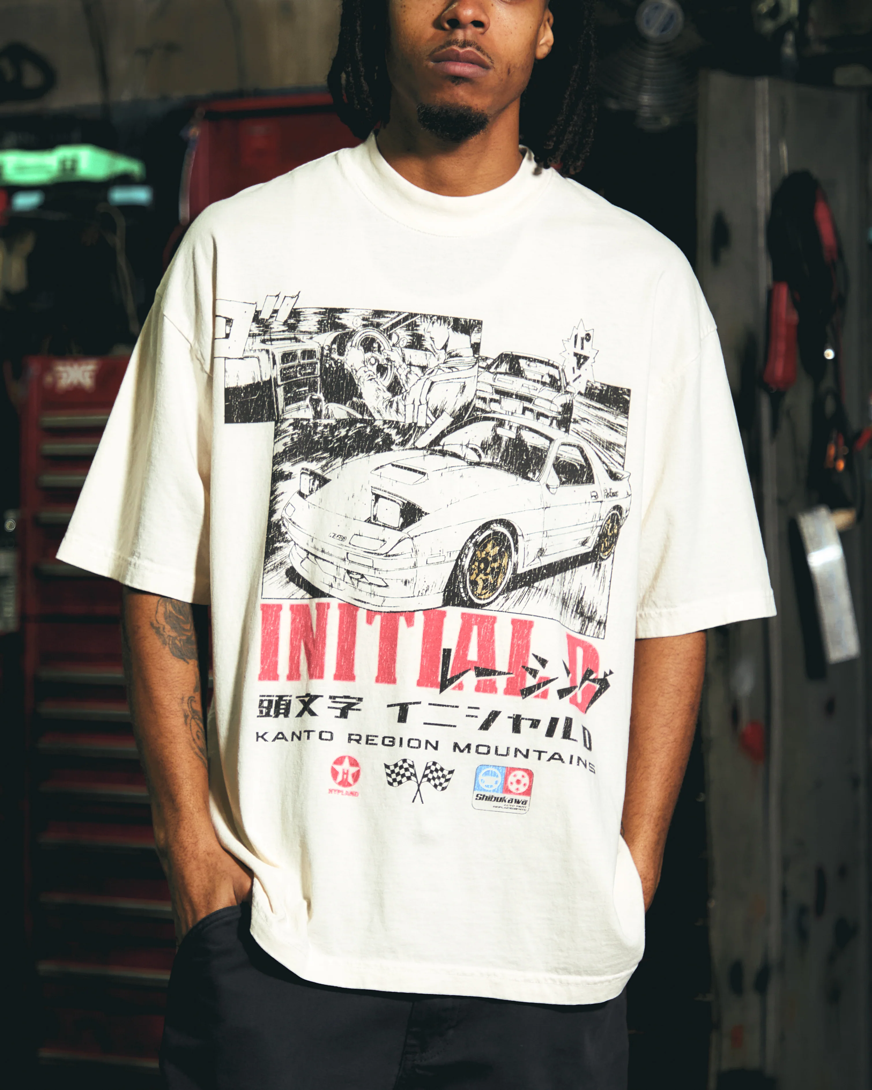 INITIAL D KANTO MOUNTAINS GAS SHIRT (CREAM) - Image 2