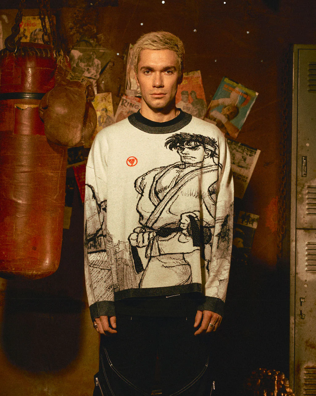 STREET FIGHTER RYU CROPPED SWEATER (WHITE) - Image 2